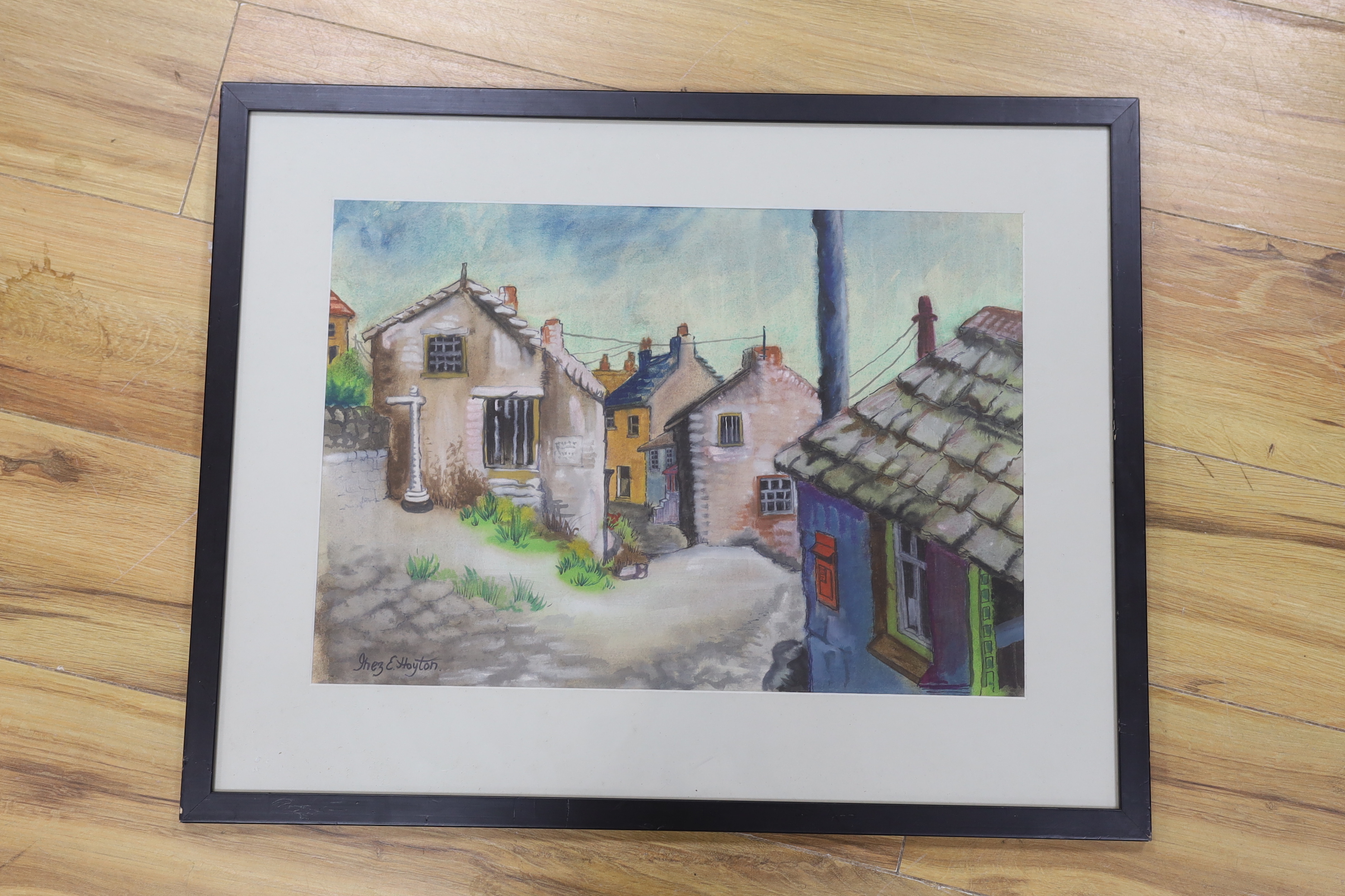 Inez Hoyton (1903-1983), mixed media, Street scene, signed, 32 x 47cm. Condition - good